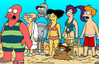 futurama crew on beach