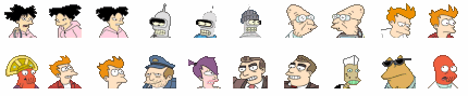 futurama fry, leela, amy, bender, professor and others icons